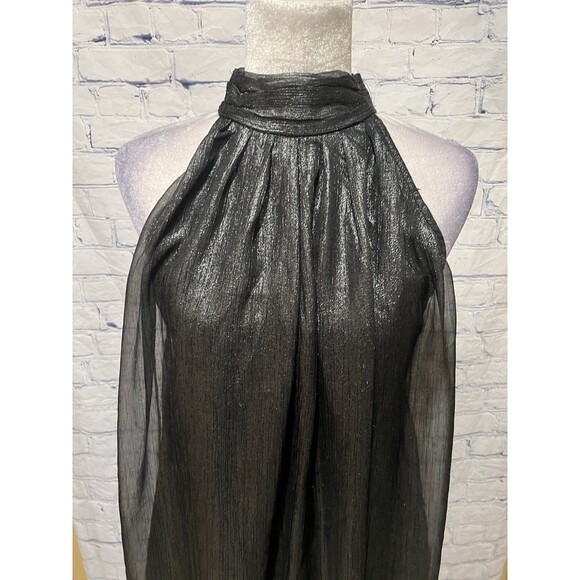 NWT Choosy Gray Metallic A-line Halter Mini Dress Open Back and Bow Tie Medium - Picture 2 of 7